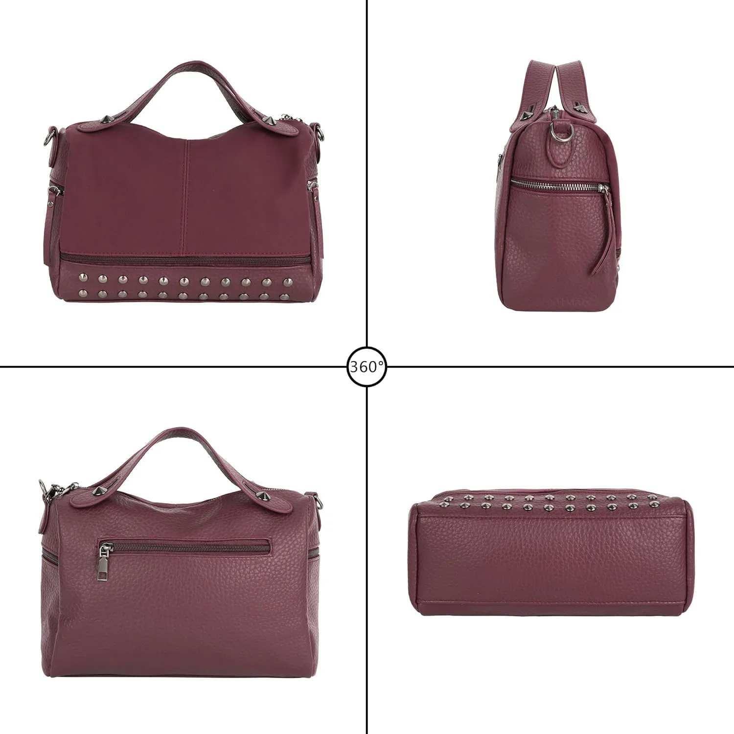 ZLM BAG US Punk Rivet Hobo Handbag for Women Large Crossbody Purse Leather Top Handle Bag