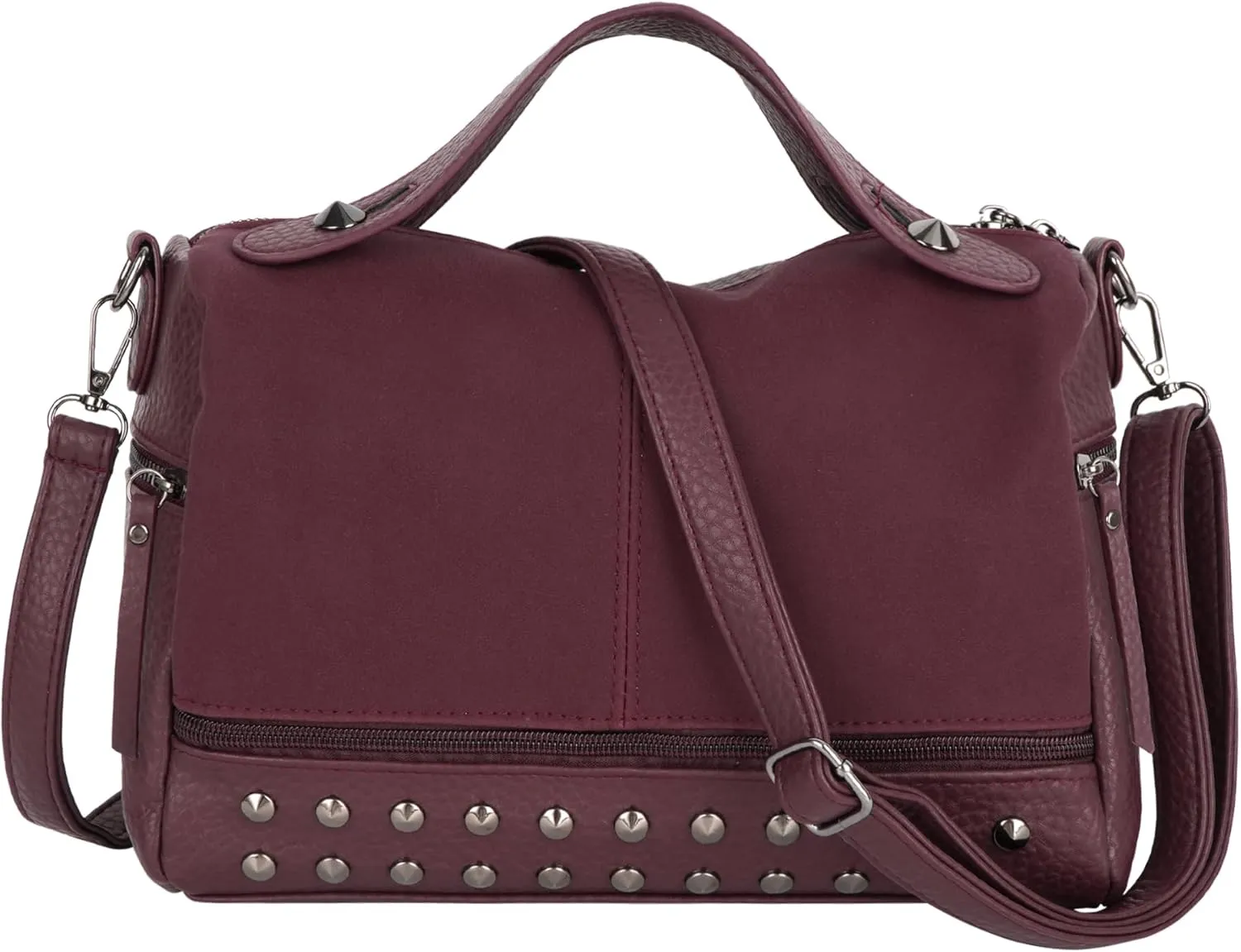 ZLM BAG US Punk Rivet Hobo Handbag for Women Large Crossbody Purse Leather Top Handle Bag