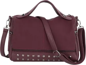 ZLM BAG US Punk Rivet Hobo Handbag for Women Large Crossbody Purse Leather Top Handle Bag