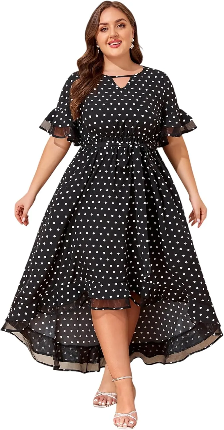 ZNU Womens Plus Size Evening Party Dresses Elegant Retro Cocktail Dress 2025 Summer Mesh Ruffle Sleeves Flowy Maxi Dress