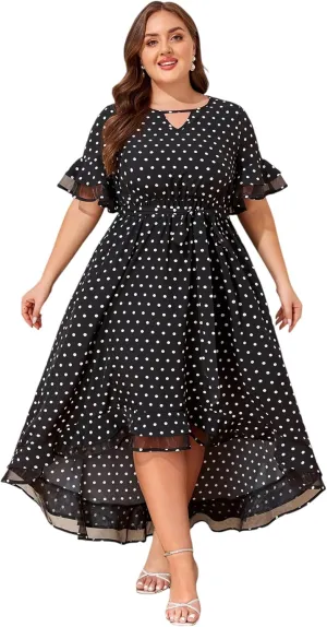 ZNU Womens Plus Size Evening Party Dresses Elegant Retro Cocktail Dress 2025 Summer Mesh Ruffle Sleeves Flowy Maxi Dress