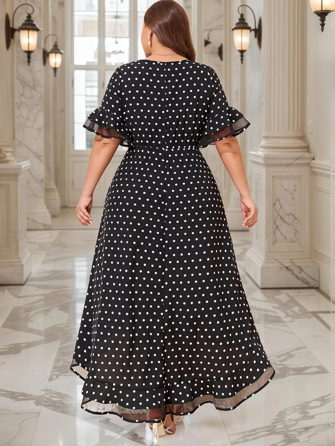 ZNU Womens Plus Size Evening Party Dresses Elegant Retro Cocktail Dress 2025 Summer Mesh Ruffle Sleeves Flowy Maxi Dress