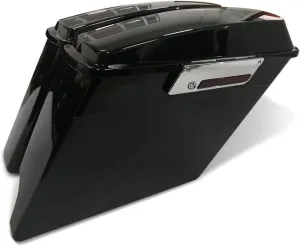 ZXMT 4" 2-into-1 Vivid Black Right Side Exhaust Stretched Saddlebags w/Latch Compatible withr Harley 1993-2013,FitsTouring FLT,FLHT,FLHTCU,FLHRC,Road King,Road Glide,Street Glide,Electra Glide