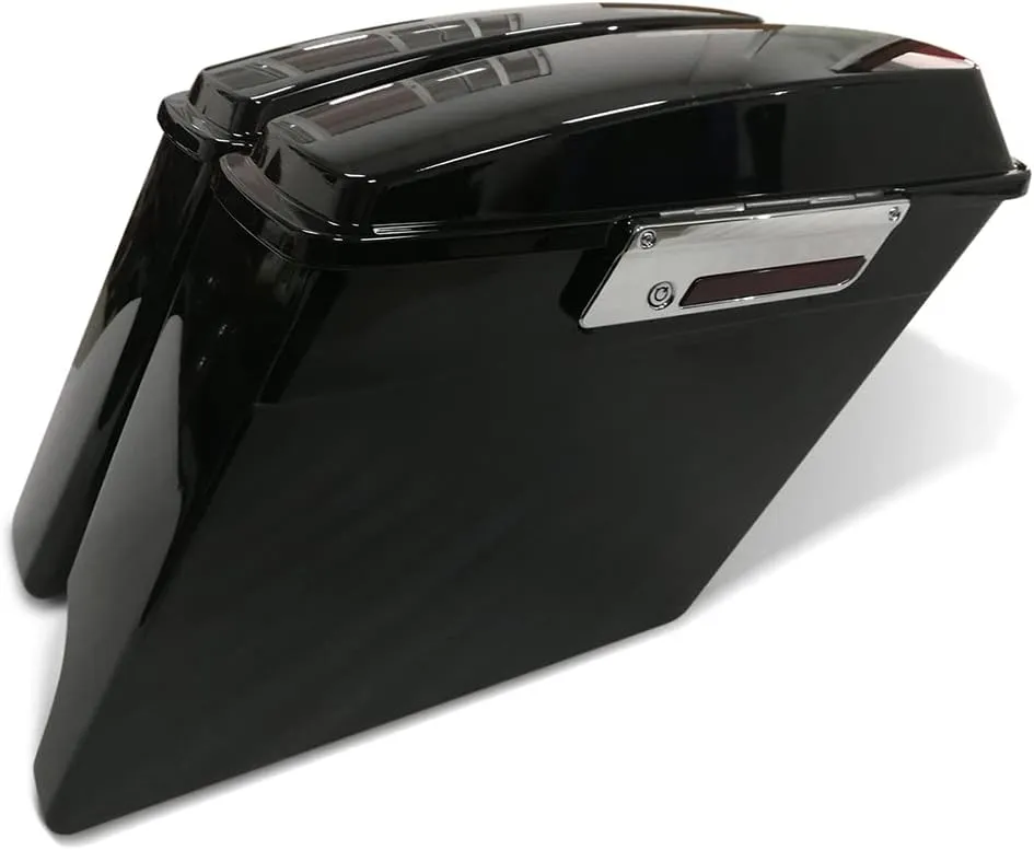 ZXMT 4" 2-into-1 Vivid Black Right Side Exhaust Stretched Saddlebags w/Latch Compatible withr Harley 1993-2013,FitsTouring FLT,FLHT,FLHTCU,FLHRC,Road King,Road Glide,Street Glide,Electra Glide